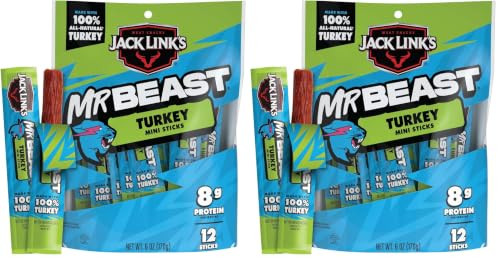 Jack Link's x MrBeast Mini Turkey Jerky Sticks - Individually Wrapped Protein Snacks - 8g Protein per Serving - Made with 100% All Natural Turkey - 12 oz Meat Sticks (Pack of 24) | Amazon (US)