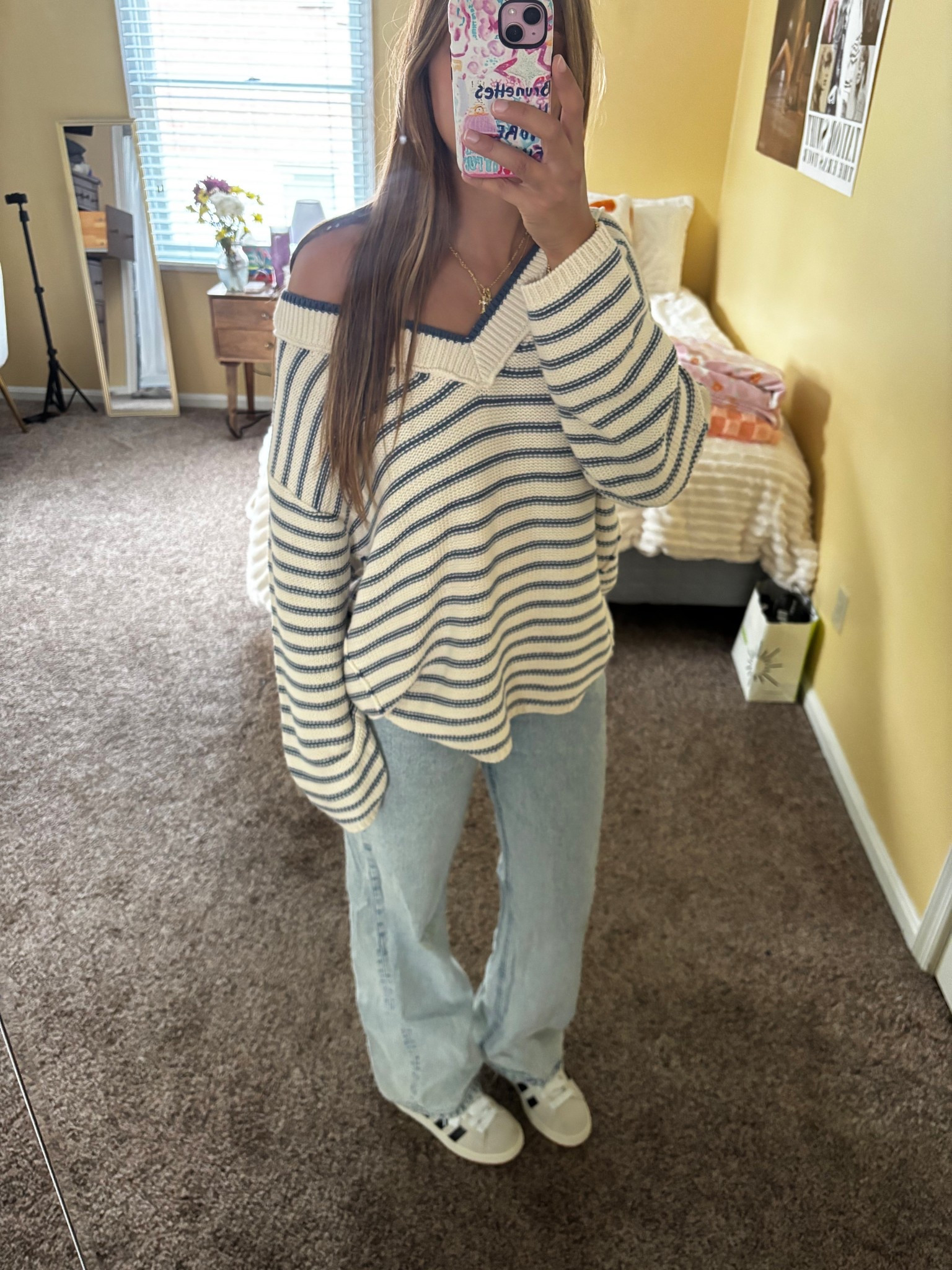 fall outfit idea with a striped sweater and jeans for school! 
#falloutfit #stripes #sweater

#LTKSeasonal #LTKSaleAlert #LTKStyleTip