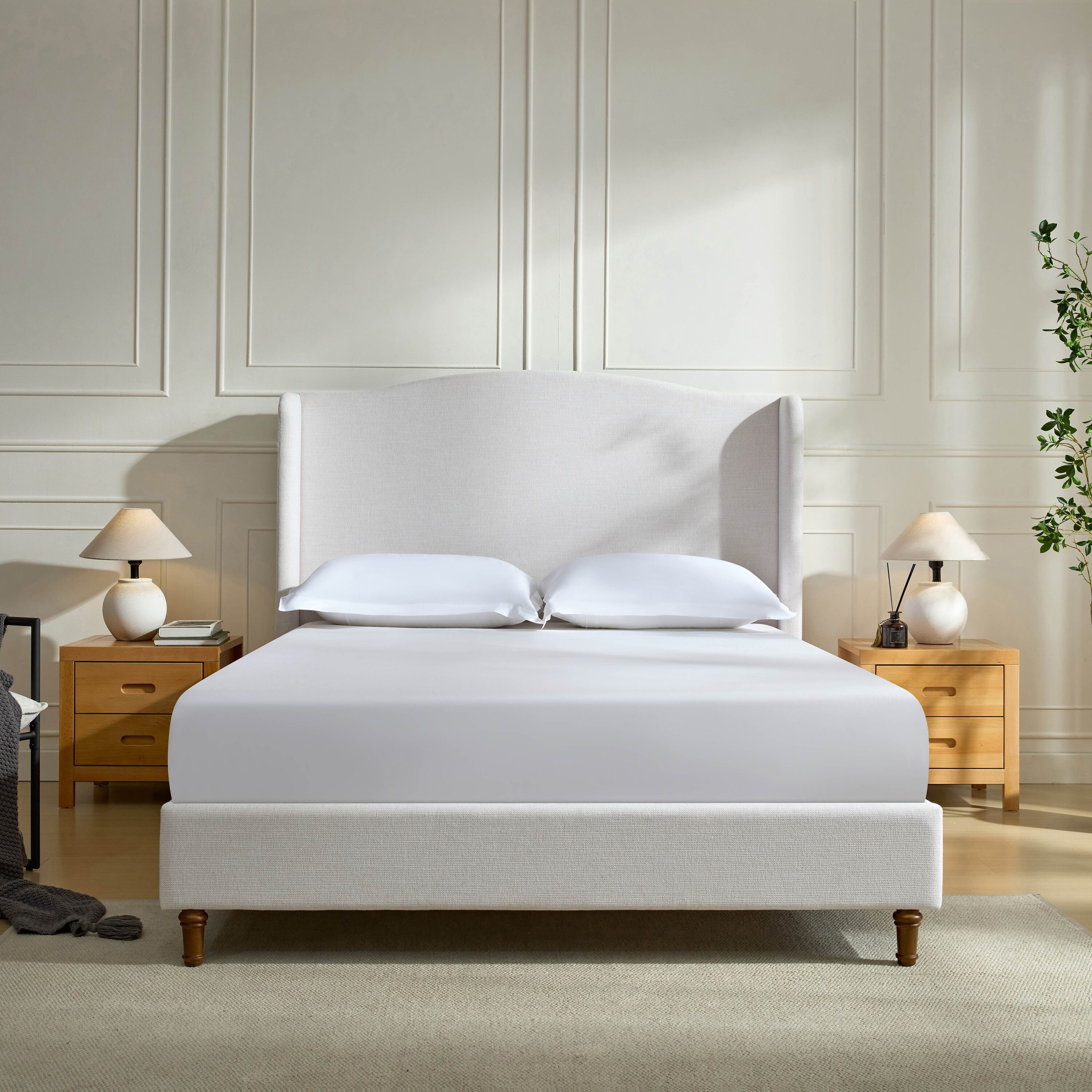 LUXEYARD Hannah King upholstered wingback bed 54 tall headboard ivory chenille minimalist no box spring one_size | DS-X-BDB083P235518 | Lowe's