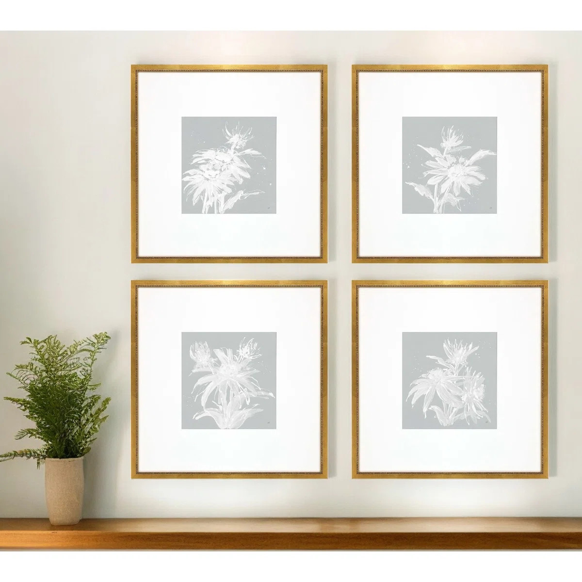 HomeRoots " Set Of Four Echinacea Gold Framed Print Wall Art " 4 - Pieces | Wayfair North America