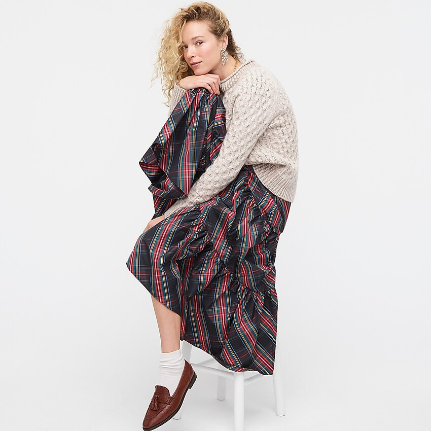 Tiered maxi skirt in black Stewart tartan taffeta | J. Crew US