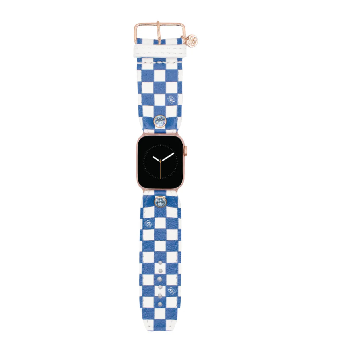Ready to Ship - Steel Mini Checks on White Calfskin Watchband | Sparkl
