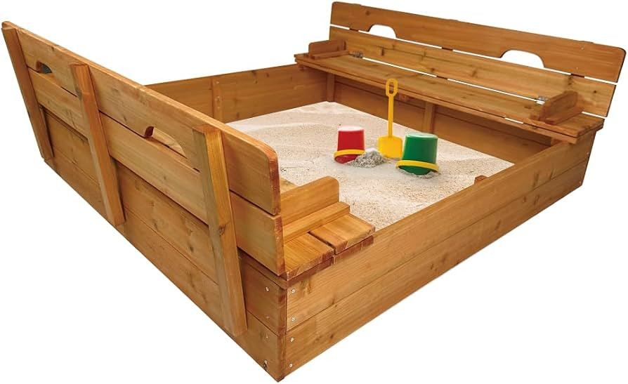 Beipoo Kids Wooden Sandbox with Cover, Large Wood Sandbox with 2 Foldable Bench Seats, Outdoor Ki... | Amazon (US)