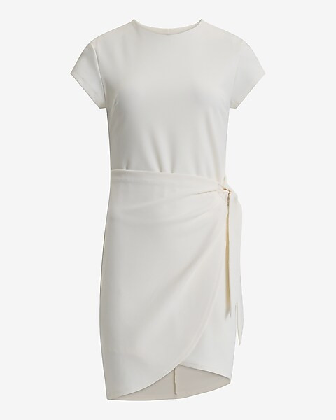 Crew Neck Cap Sleeve Tie Wrap Mini Sheath Dress | Express