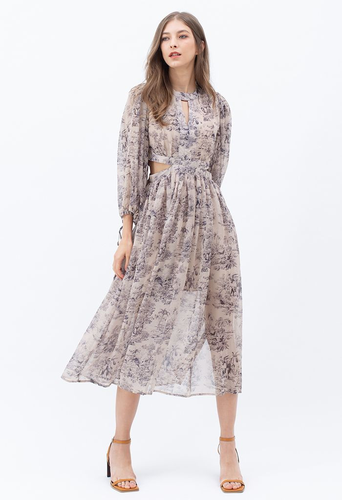 Zoo Land Print Cutout Chiffon Midi Dress | Chicwish