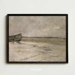 Moody Seascape Print, Vintage Boat on Beach Painting, Antique Coastal Wall Art - L1169 | Etsy (Global)