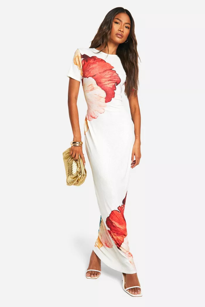 Textured Sheer Floral Tie Back Maxi Dress | Boohoo.com (UK & IE)
