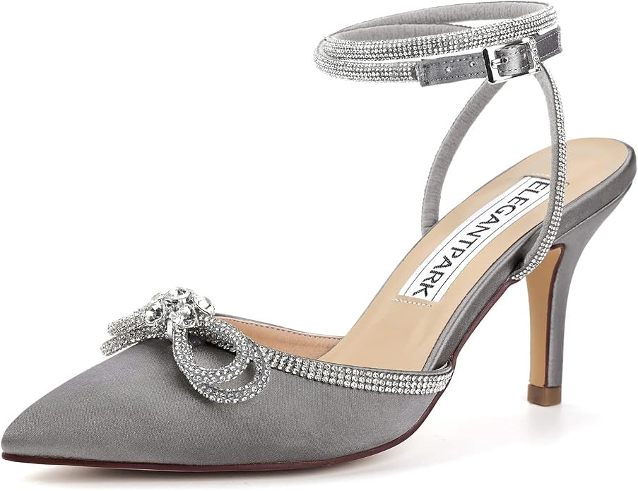 ELEGANTPARK Heels for Women Pointed Closed Toe Shoes Sexy Ankle Strap Rhinestones Bow High Heel P... | Amazon (US)