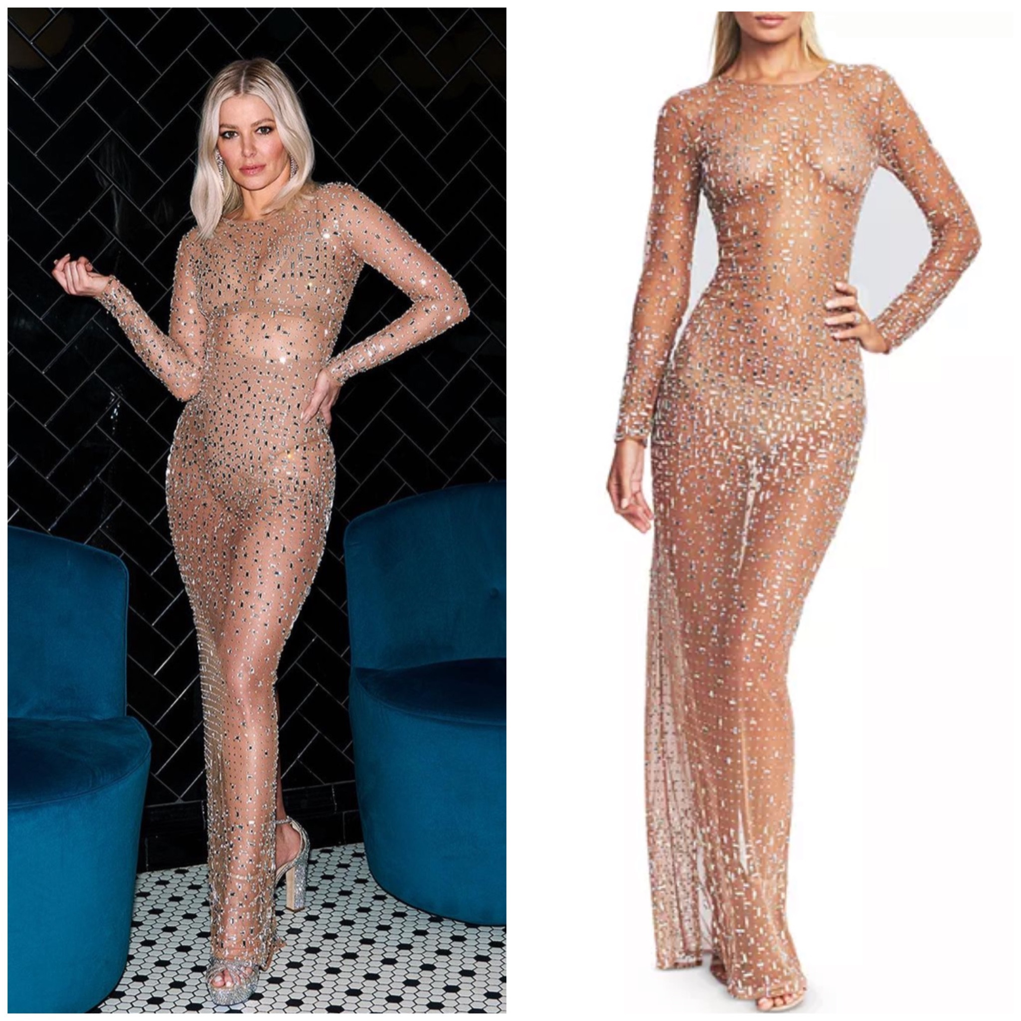 Ariana Madix’s Nude Crystal Embellished Dress in her Bloomingdales Ad 📸 @arianamadix @bloomingdales