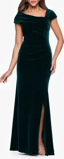 Asymmetric Neck Cap Sleeve Stretch Velvet Gown | Nordstrom