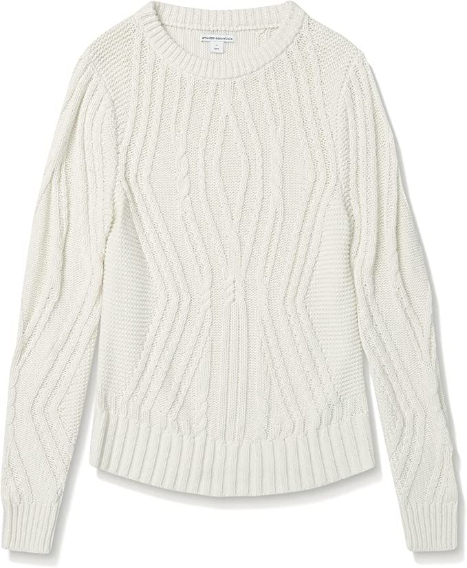 Amazon.com: Amazon Essentials Women's 100% Cotton Crewneck Cable Sweater, Ivory, Medium : Clothin... | Amazon (US)