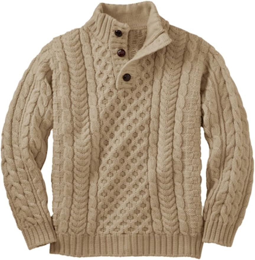 Makkrom Kids and Boys Mock Neck Pullover Sweater Long Sleeve Button Cable Knitted Jumper | Amazon (US)