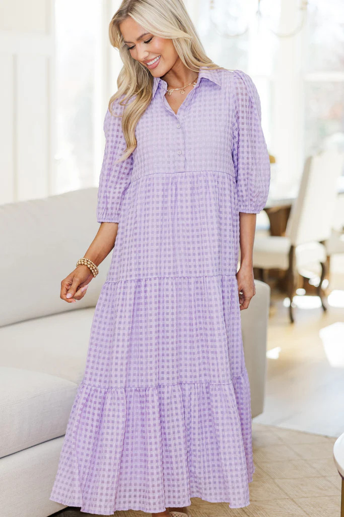 NURSING COLLECTION: Love Found Lavender Gingham Tiered Midi Dress | The Mint Julep Boutique
