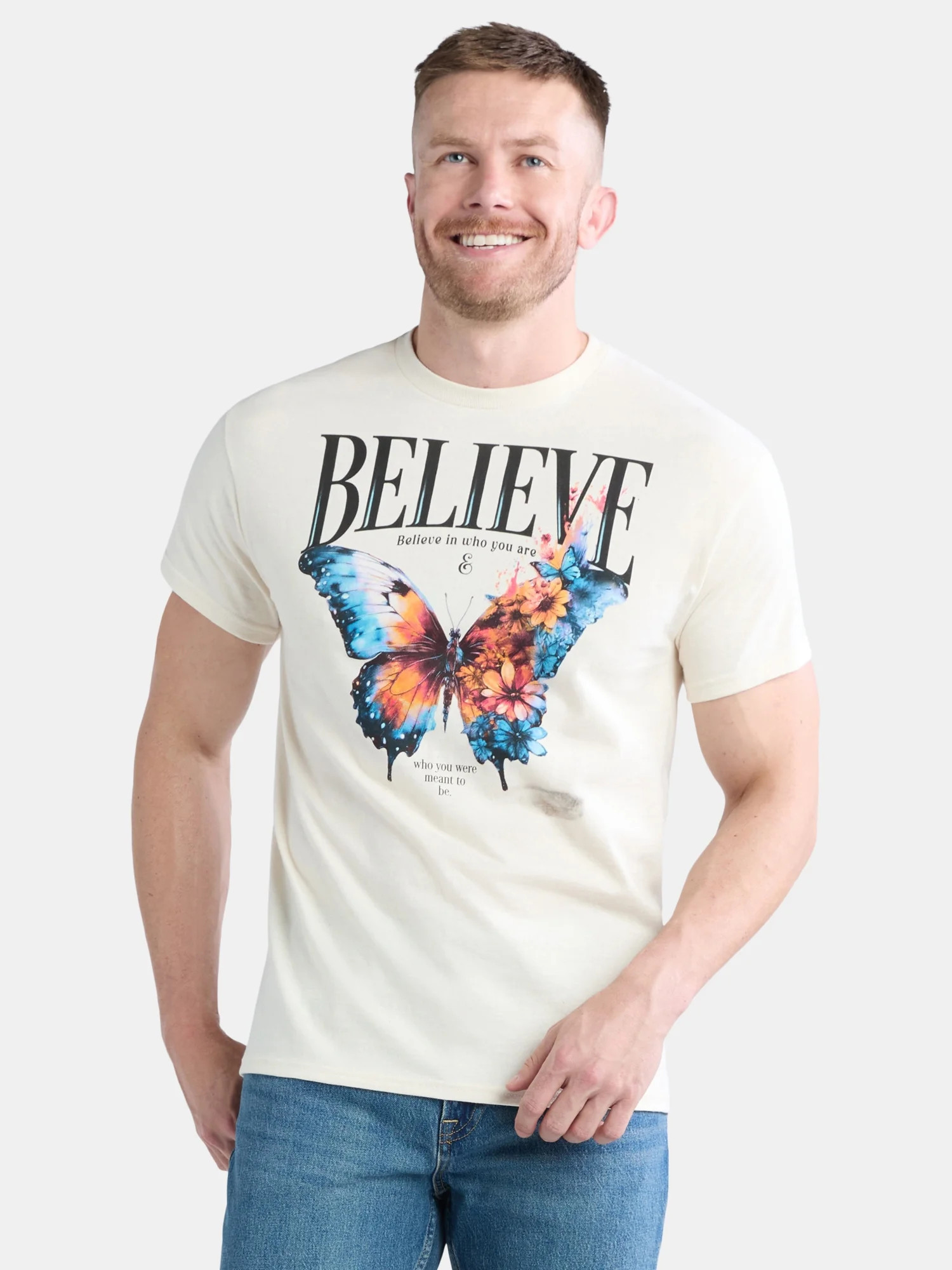 Men's and Big Men's Believe in Yourself Butterfly Coton Graphic Tee, Sizes S-3XL | Walmart (US)