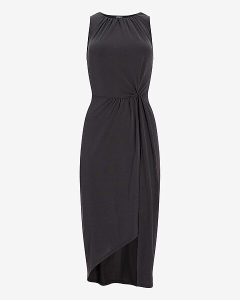 Silky Sueded Jersey Gathered Front Midi Dress | Express