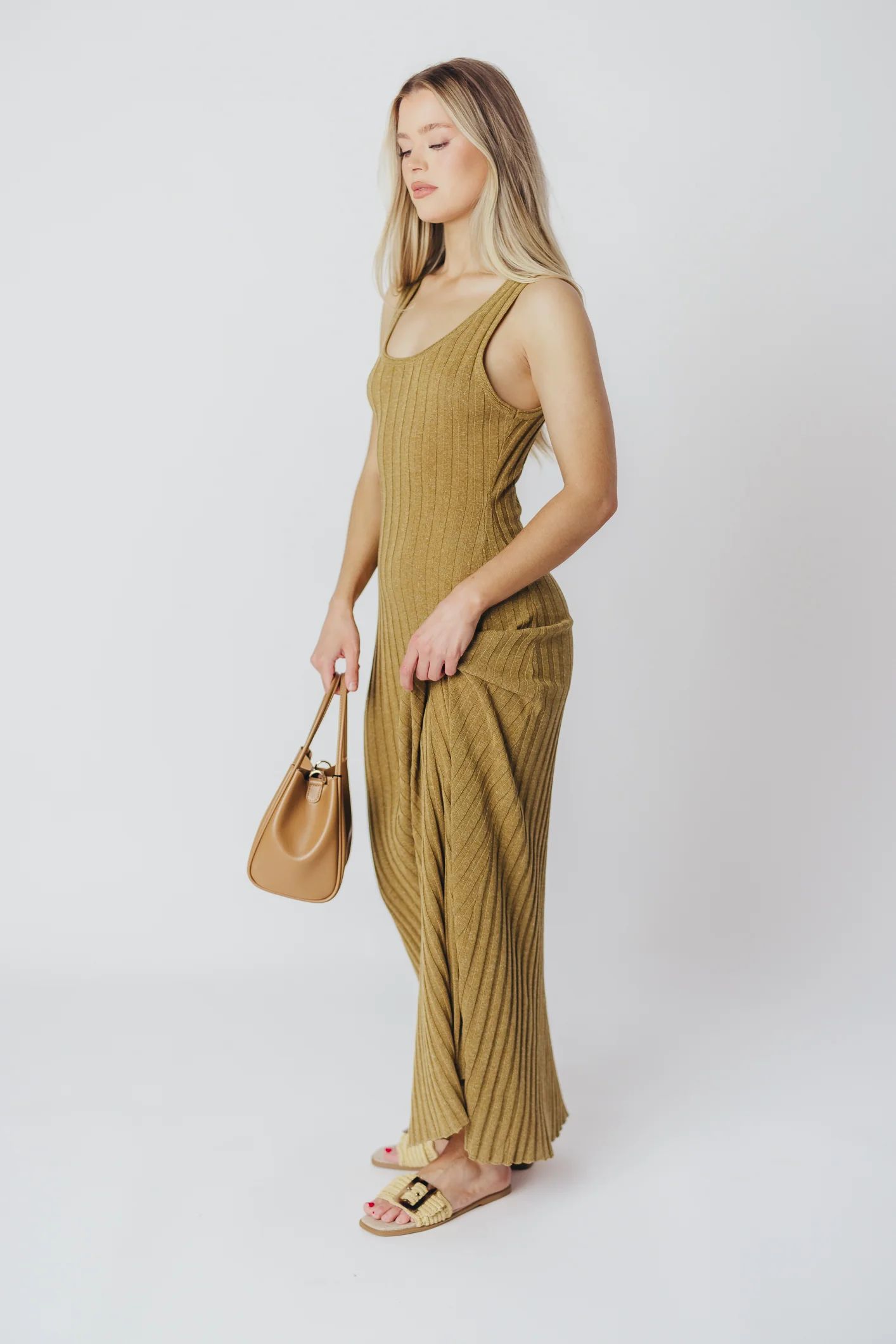 Gidea Knit Maxi Dress in Brown Olive | Worth Collective