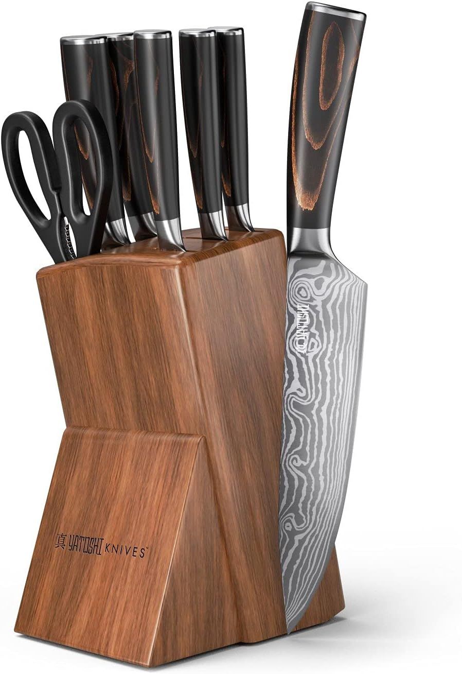 Yatoshi 5 Knife Block Set - Pro Kitchen Knife Set Ultra Sharp High Carbon Stainless Steel with Er... | Amazon (US)