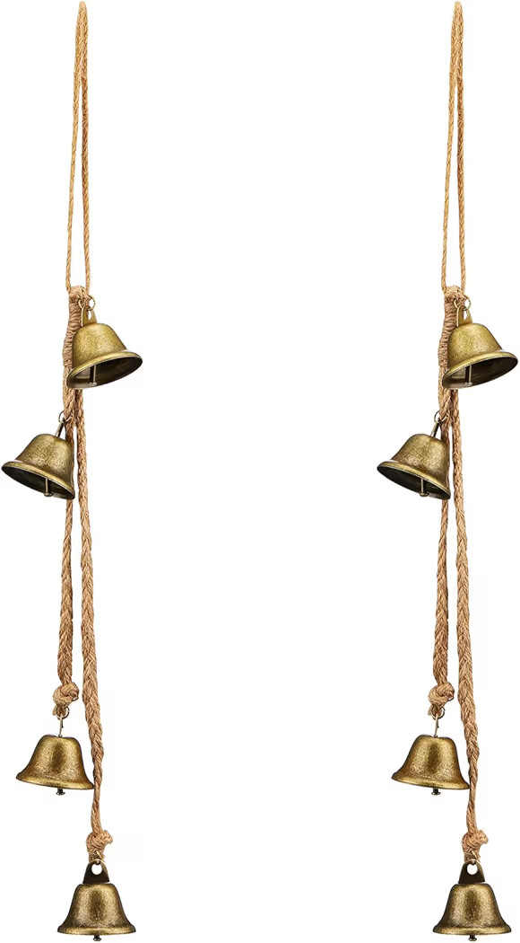 Marsui 2 Pcs Christmas Vintage Gold Brass Bells with Jute Hanging Rope Christmas Tree Decor Rusti... | Amazon (US)