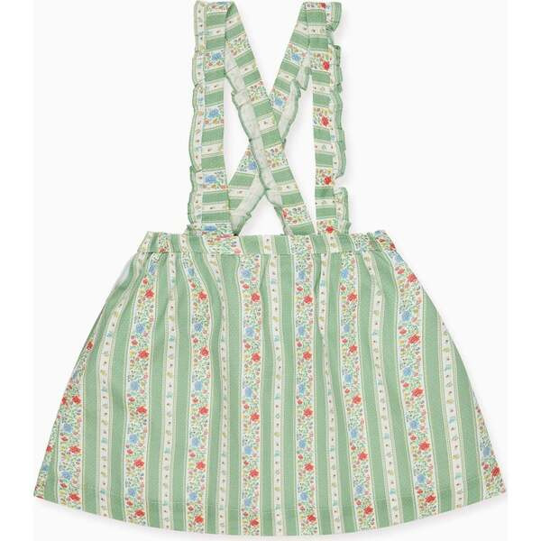 Sage Floral Stripe Reina Girl Pinafore Skirt | Maisonette