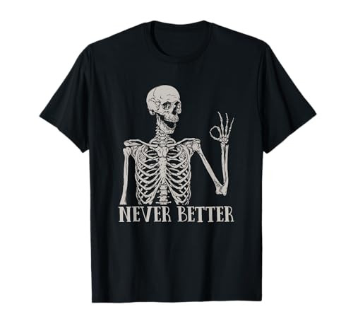Halloween Shirts for Women Never Better Skeleton Funny Skull T-Shirt | Amazon (US)
