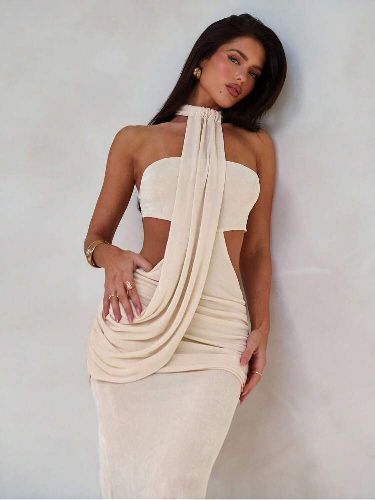 Aloruh Women's Spring/Summer Resort Wrap Asymmetric Flounce Super Long Fish Tail Tight Bodycon Dress | SHEIN
