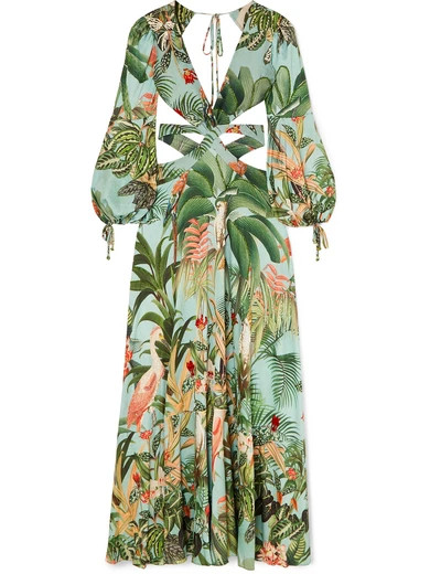 PatBO - Paradise Cutout Embellished Printed Stretch-crepe Maxi Dress - Blue | NET-A-PORTER (US)
