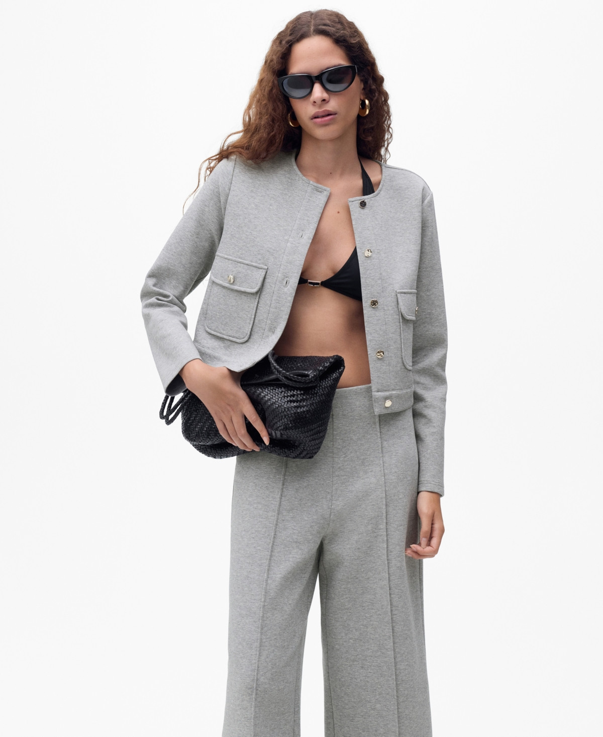 Mango Women's Pockets Cotton Cropped Jacket - Medium Heather Gray | Macy's