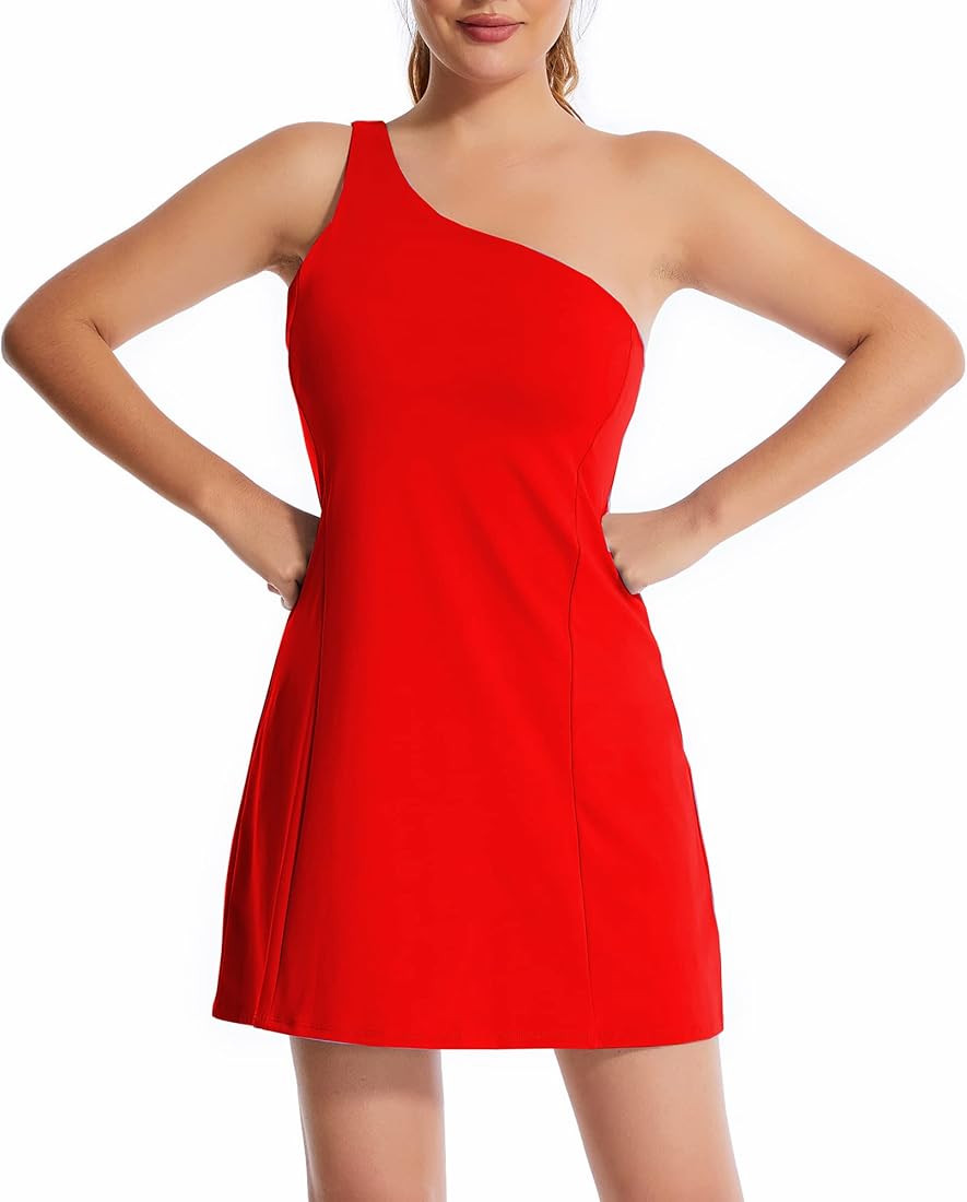 KuaCua Womens Tennis Dress,One Shoulder Workout Athletic Golf Dresses with Shorts and Bra Active ... | Amazon (US)