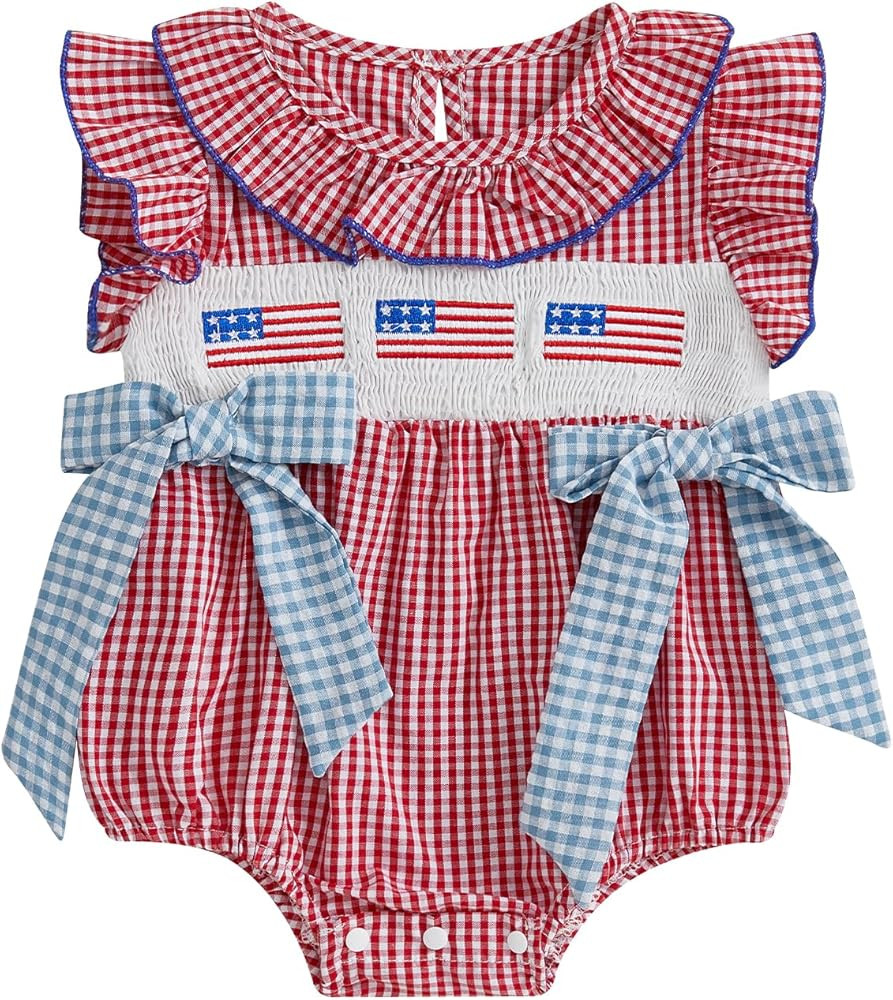 My First Christmas Baby Girl Outfit Infant Plaid Smocked Romper Newborn Christmas Tree Bodysuit C... | Amazon (US)