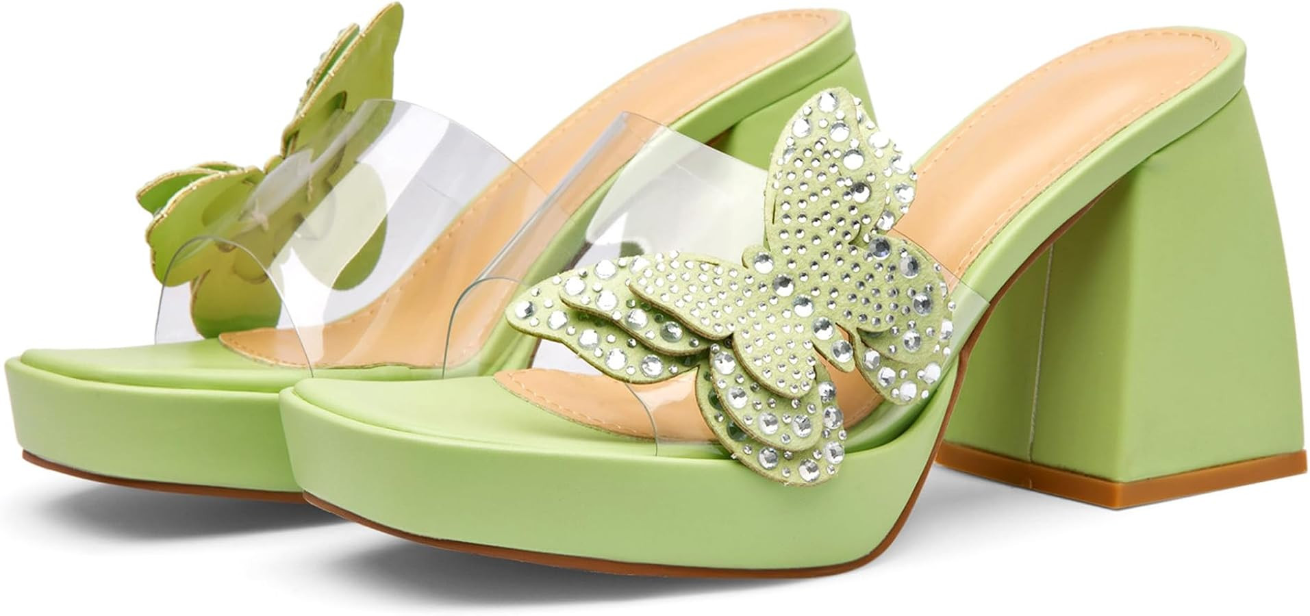 NEWBELLA Butterfly Rhinestone Platform Heels - Transparent Chunky High Heels Sandals for Women, P... | Amazon (US)