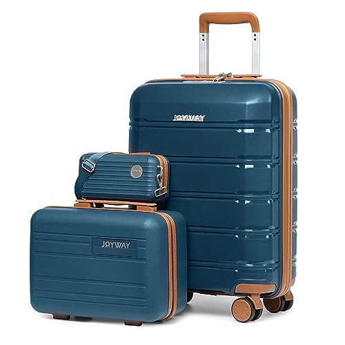 Joyway Luggage Carry On 20inch Lightweight Polypropylene Carrying Case with TSA Lock, Rigid Suitcases Sets with Swivel Wheels,14inch Cosmetic Bag and 7inch Toiletry Dark Blue | Amazon (US)