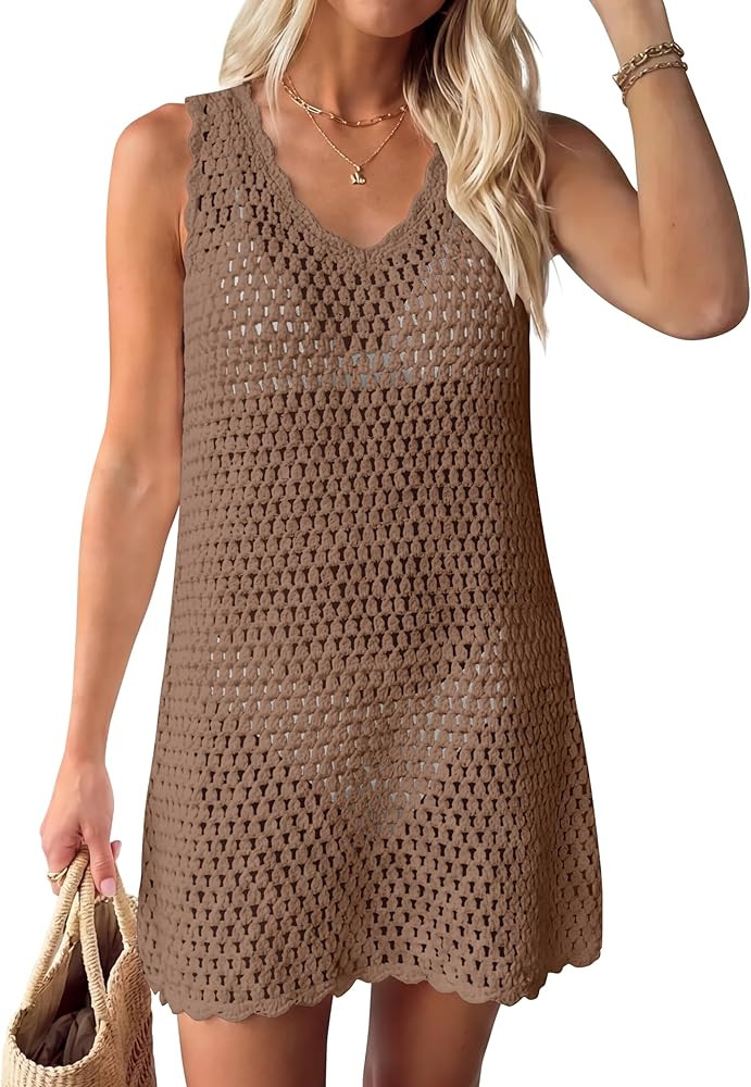ANRABESS Womens Swimsuit Cover Up 2026 V Neck Knit Swimwear Bathing Suit Crochet Backless Dress S... | Amazon (US)
