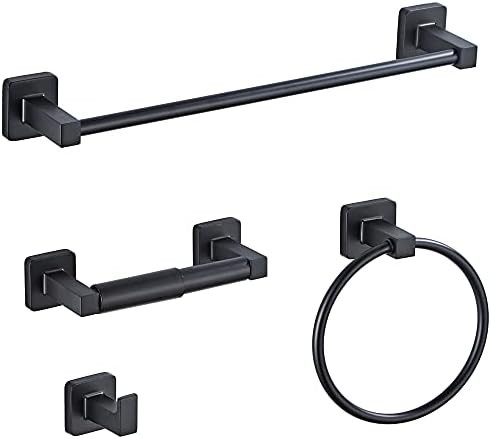 Matte Black Bathroom Hardware Set 4 Pieces,Towel Bar Set Stainless Steel Wall Mounted, Includes 16In | Amazon (US)