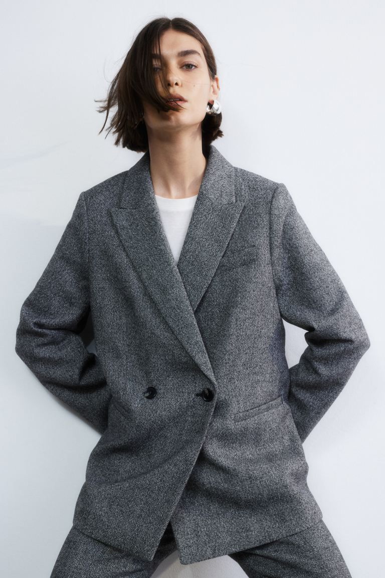Oversized double-breasted blazer - Grey marl - Ladies | H&M GB | H&M (UK, MY, IN, SG, PH, TW, HK)