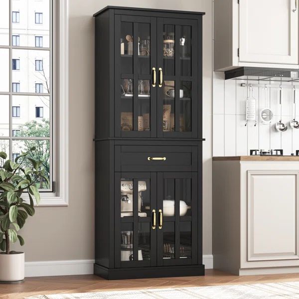 Aviva 70.9'' Kitchen Pantry with Glass Doors, Adjustable Shelf | Wayfair North America