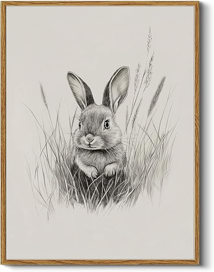 Elegant Bunny Sketch Framed Wall Art, Minimalist Animal Decor 12x16 Pencil-Drawn Rabbit Print, Ea... | Amazon (US)