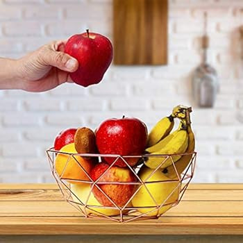 Homatz Copper Fruit Bowl, Metal Wire Fruit Basket for Kitchen Countertop – Fruits and Vegetable... | Amazon (UK)