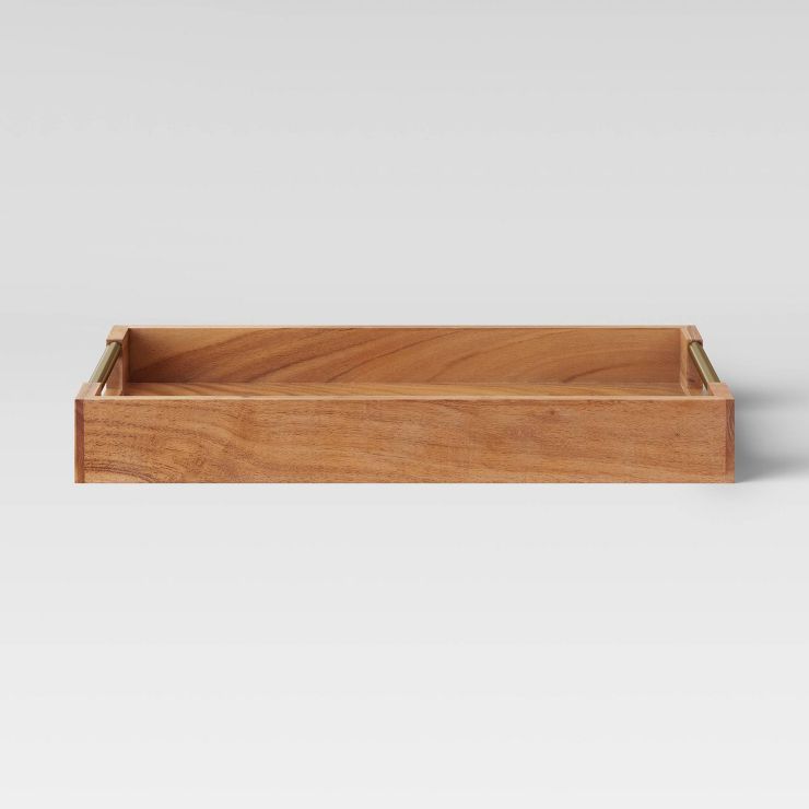 12&#34; x 18&#34; Wood Acacia Serving Tray with Brass Handles - Threshold&#8482; | Target