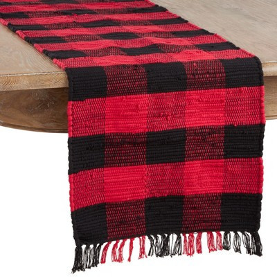 Saro Lifestyle Chindi Table Runner With Buffalo Plaid Design, Red, 16" x 72" | Target