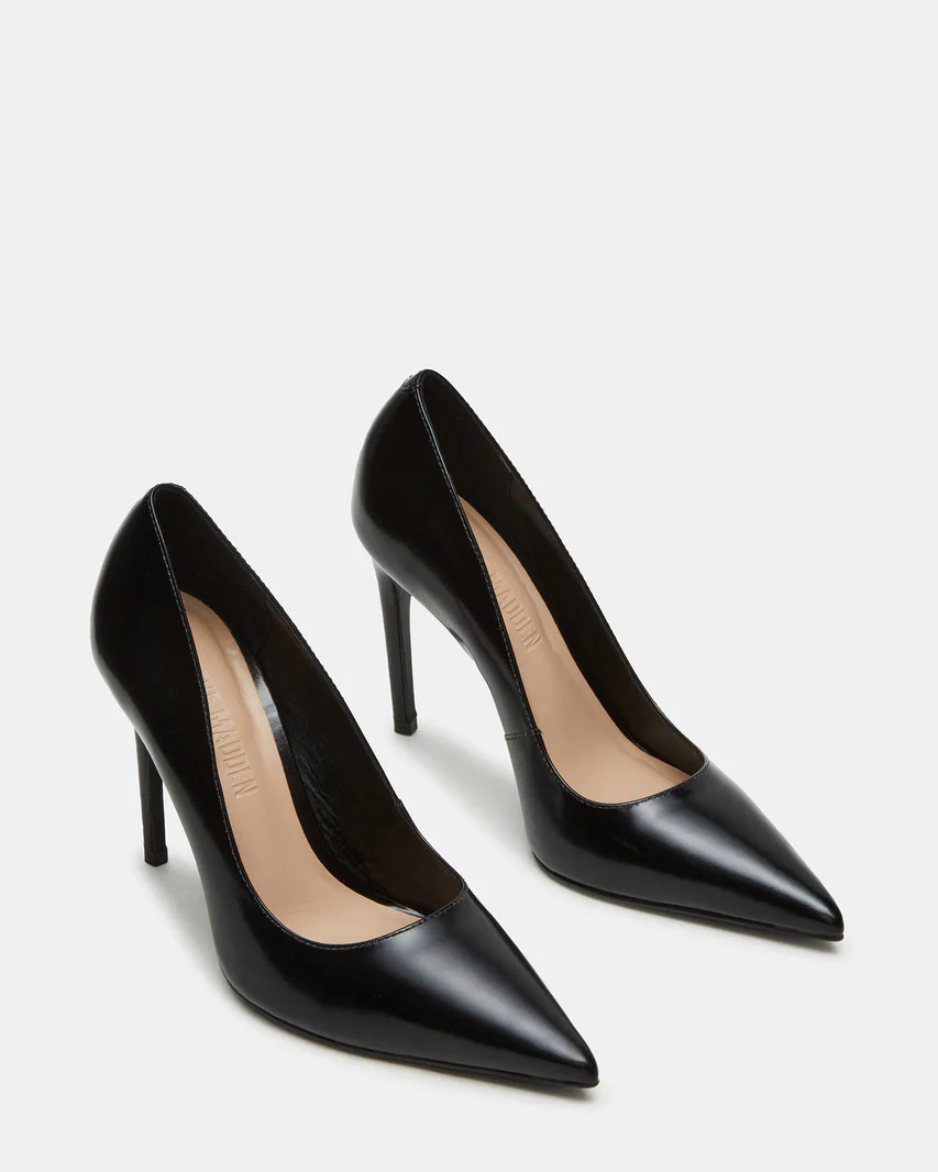 NOIR Black Leather Pointed-Toe Stiletto Pump Heel | Women's Heels | Steve Madden (US)