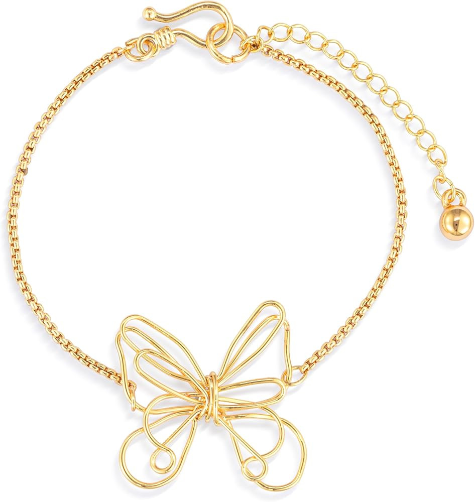 DEMDACO Women's Everyday Fashion Bracelet, 6.5 Inch Gold-Plated, Butterfly Charm | Amazon (US)