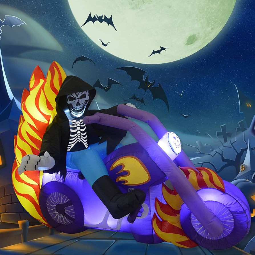 GOOSH 6 FT Halloween Inflatables Outdoor Grim Reaper on The Motorcycle, Blow Up Yard Decoration C... | Amazon (US)
