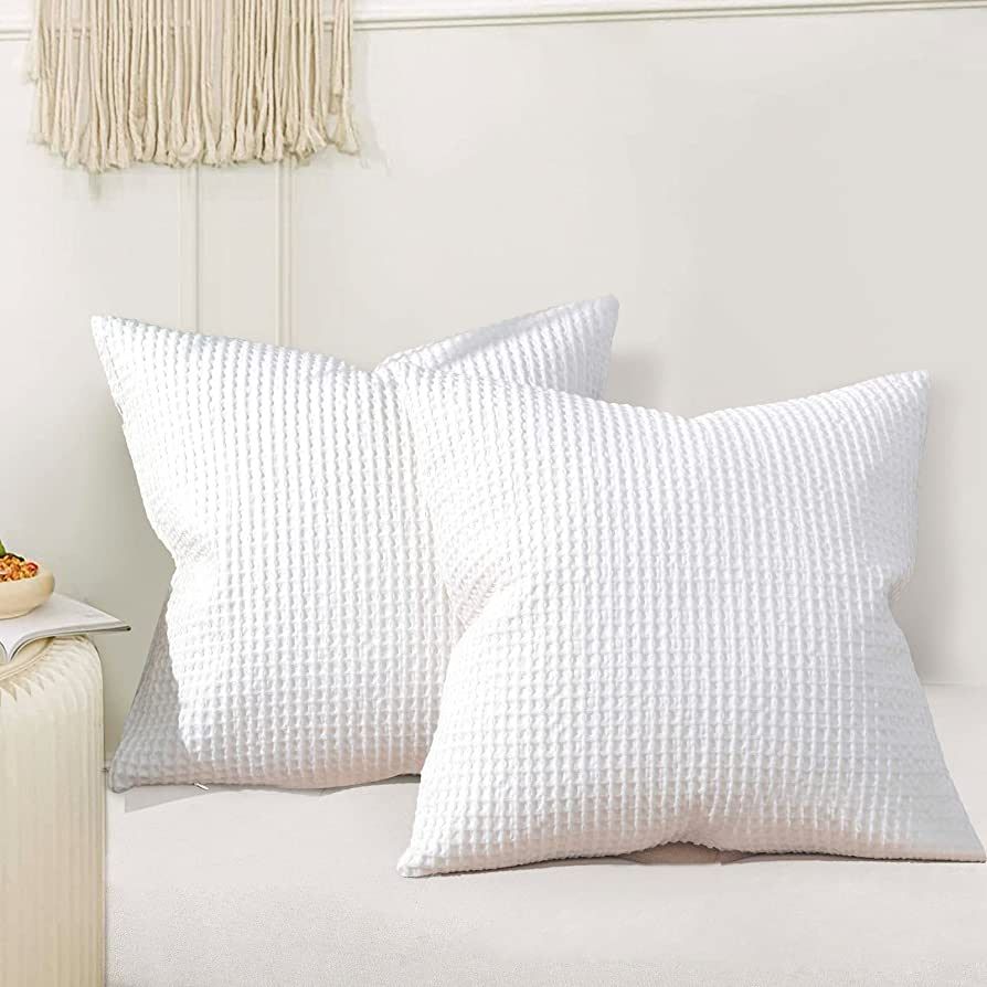 PHF 100% Cotton Waffle Weave Euro Shams Pillow Covers 26" x 26", No Insert, 2 Pack Elegant Home D... | Amazon (US)
