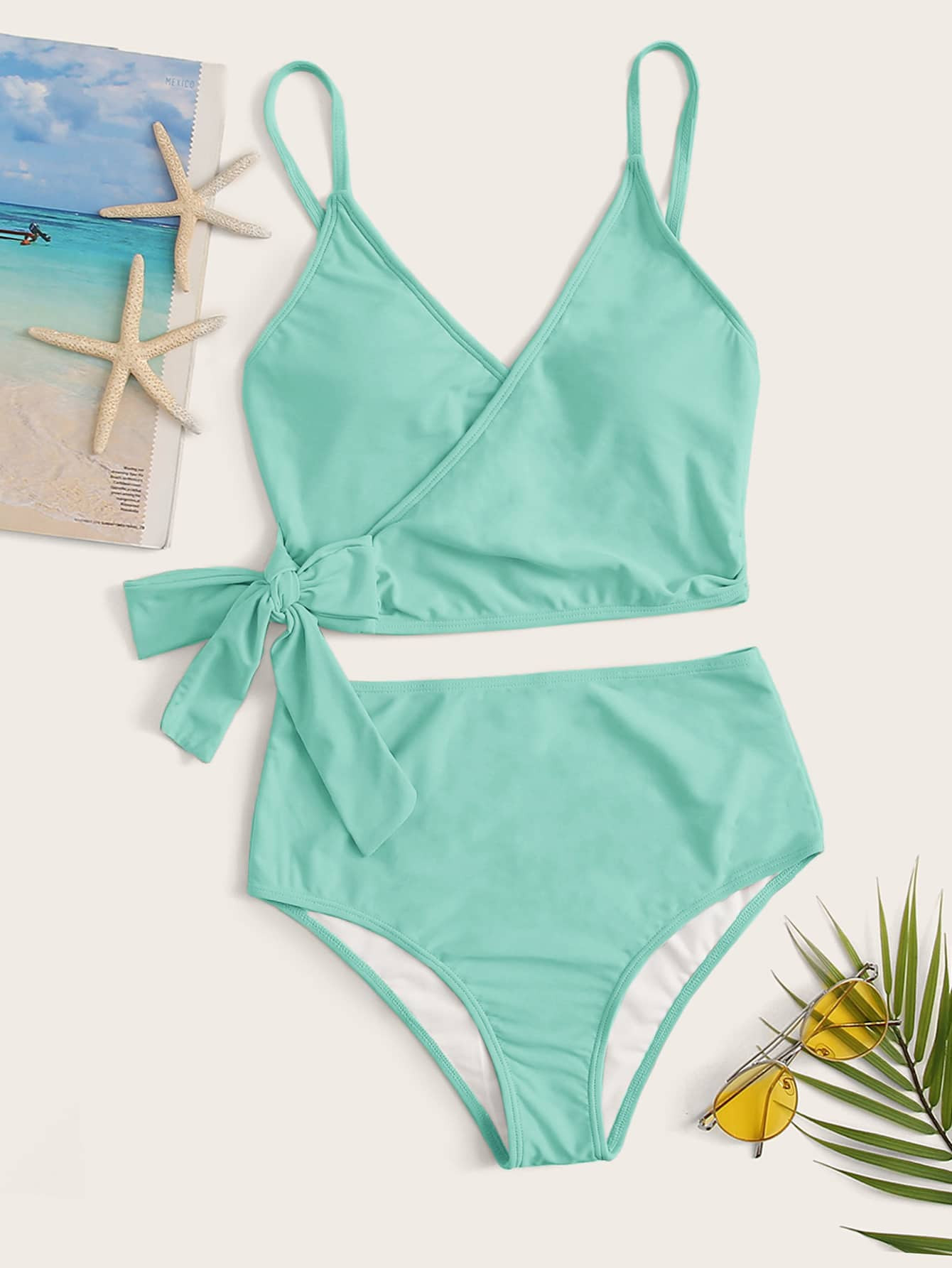 Ditsy Floral Print Tie Side Top With High Waisted Bikini | SHEIN
