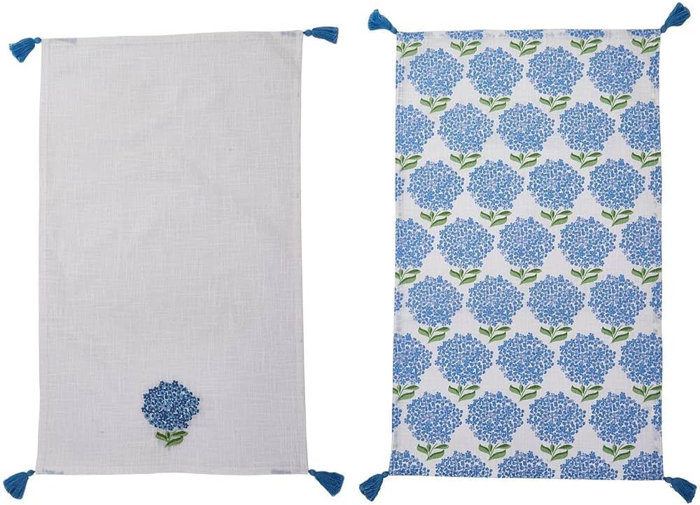 Two's Company Hydrangea Set of 2 Dish Towels with Decorative Tassels - Cotton | Amazon (US)