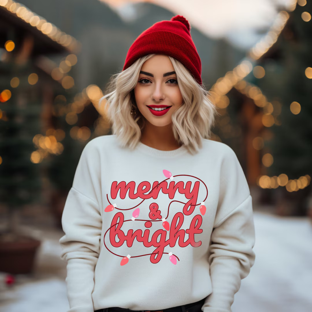 Merry and Bright Christmas Sweatshirt, Christmas Shirt, Women's Holiday Sweatshirt, Holiday Appar... | Etsy (US)