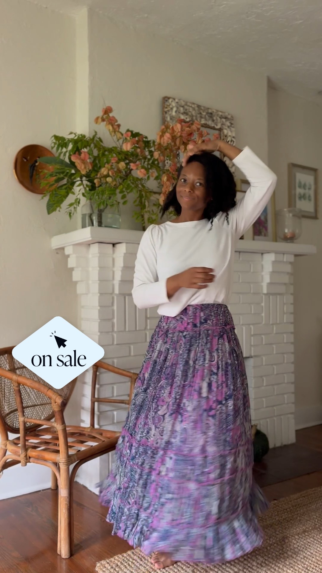 Early fall outfit. Blue and pink printed skirt so pretty with a sweater. Paired here with and ivory gold button back puff shoulder shirt

#LTKSeasonal #LTKFindsUnder100 #LTKSaleAlert