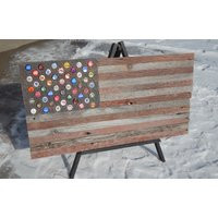 Beer Bottle Cap American Flag Rustic Barnwood Man Cave Decor | Etsy (US)