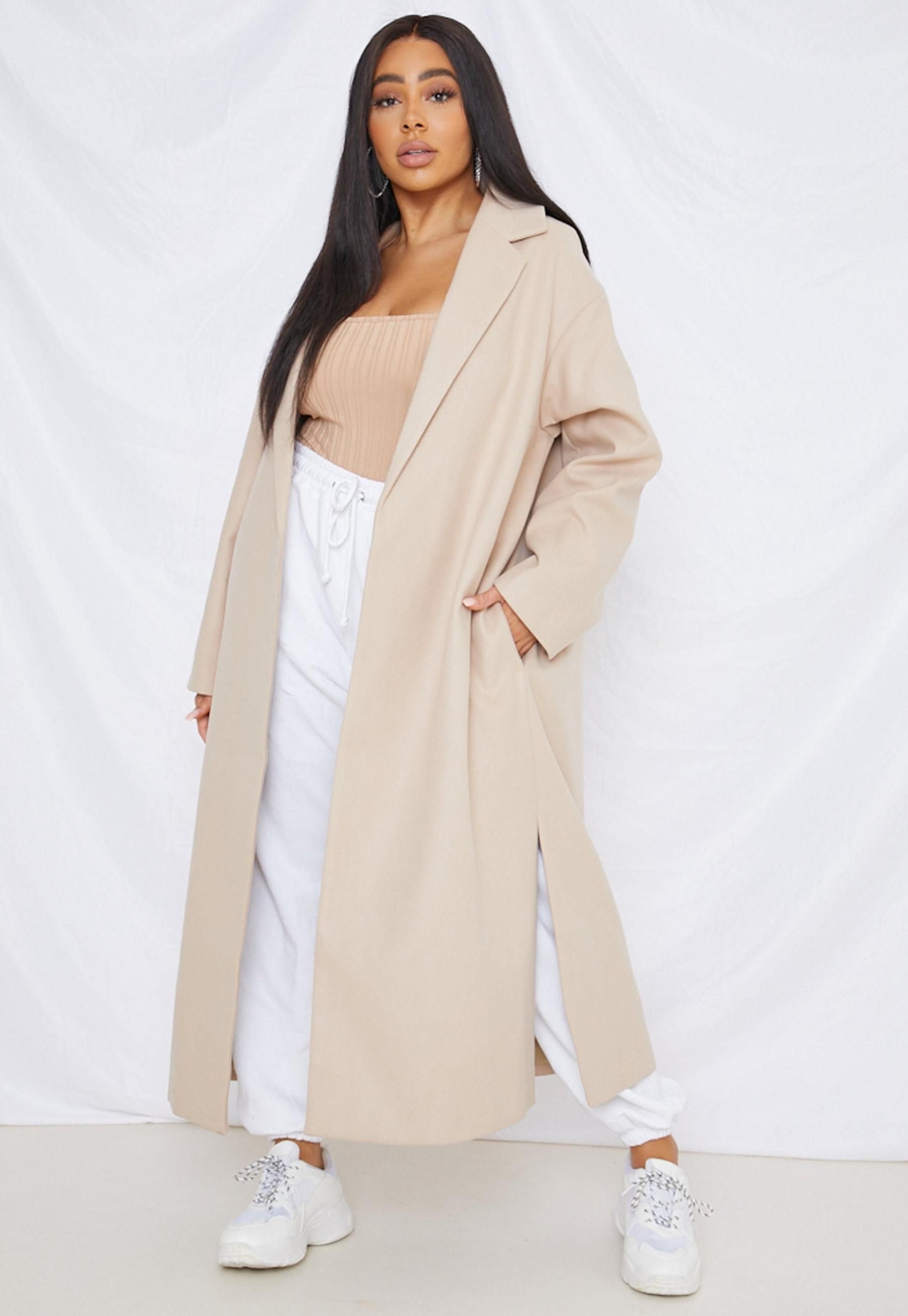 Missguided - Plus Size Camel Side Split Midaxi Coat | Missguided (US & CA)