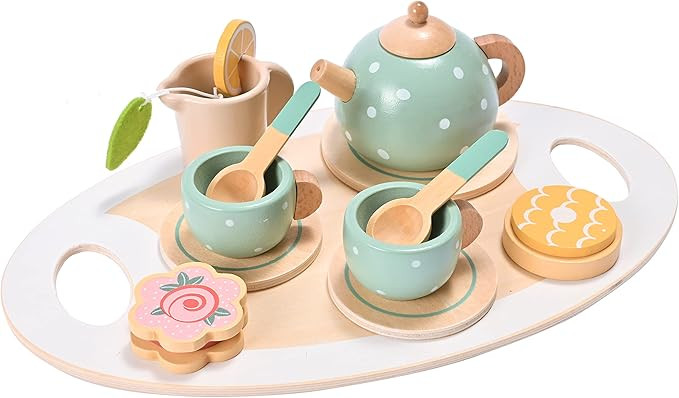 15pcs Wooden Tea Set for Little Girls, MONT PLEASANT Wooden Toys, Toddler Tea Set Play Kitchen Ac... | Amazon (US)